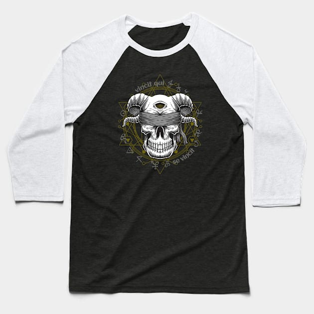 Gothic occult Magic Spell Skull Baseball T-Shirt by Foxxy Merch